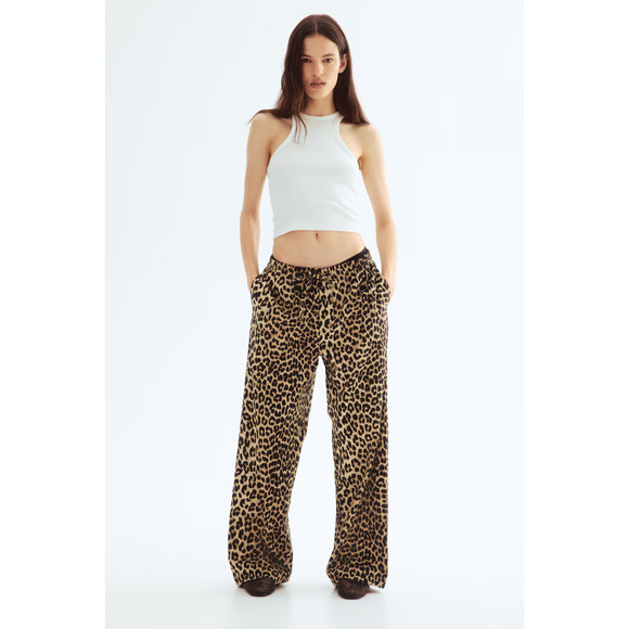 H&M Leopard Print Cotton Drawstring Pants XS - Picture 1 of 4